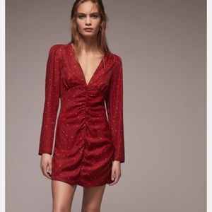 Zara red printed ruched minidress